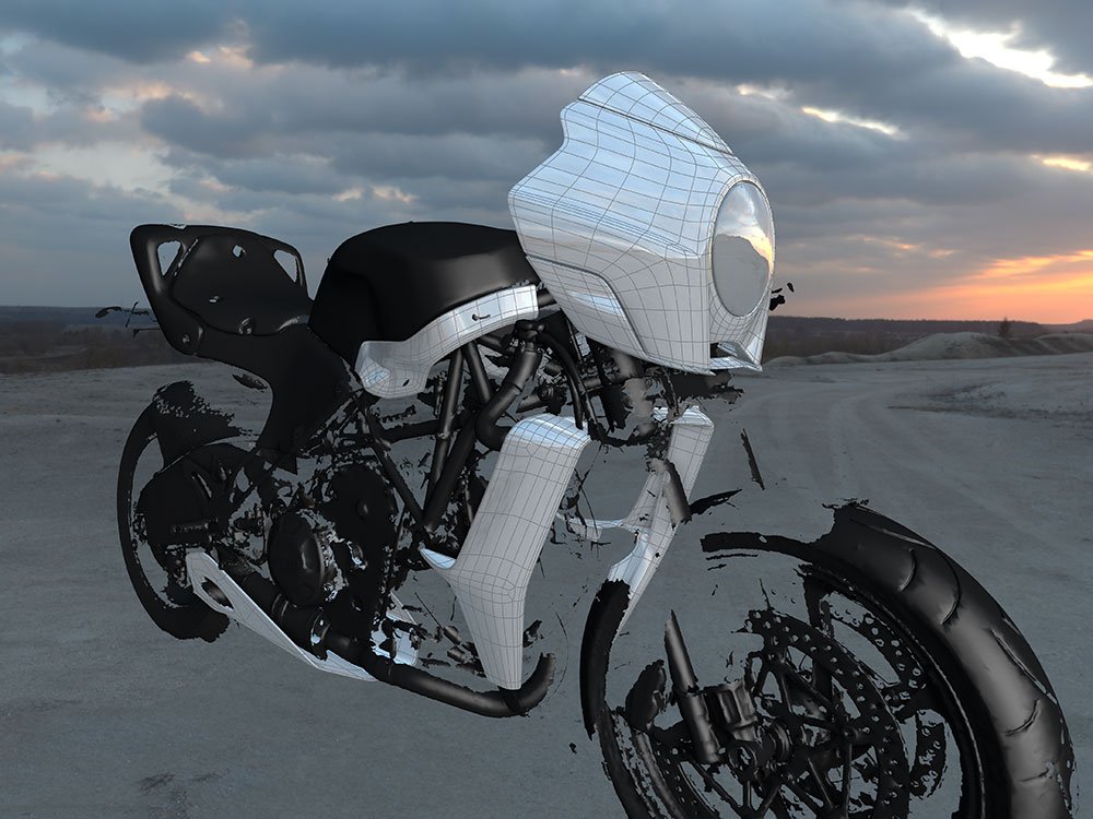 A motorcycle surface model under construction in Gravity Sketch