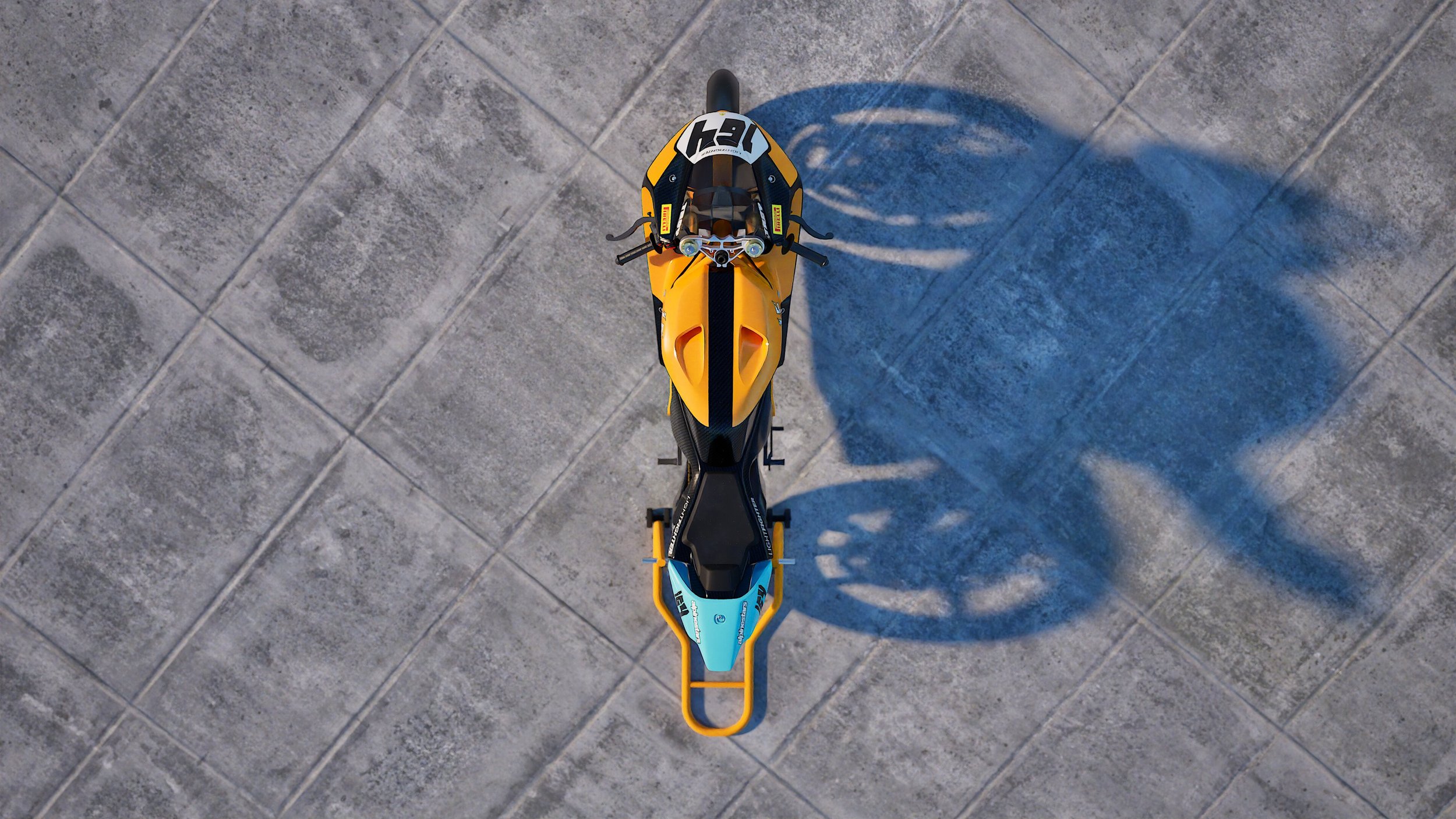 Plan view of the fully-faired V2-RS, exported straight from the VR model.